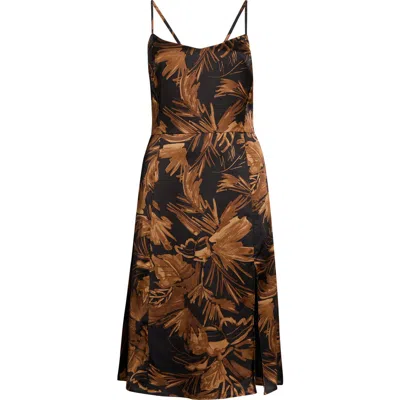 Sugarlips Palm Tropics Midnight Parting Sleeveless Satin Sundress In Animal Print