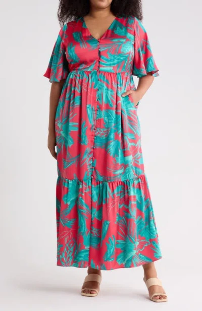 Sugarlips Palm Tropics Pismo Button Maxi Dress In Multi