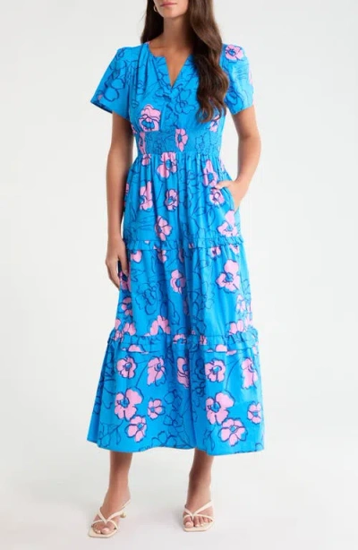 Sugarlips Palmer Cotton Poplin Tiered Maxi Dress In Blue
