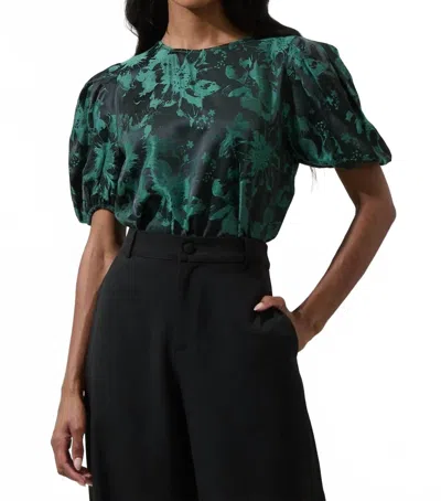 Sugarlips Palmina Jacquard Puff Sleeve Top In Emerald/black In Multi