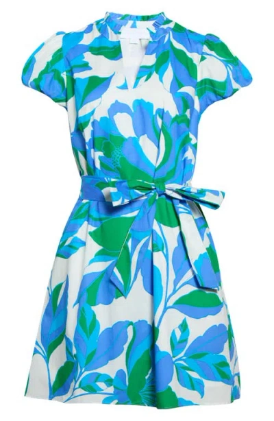 Sugarlips Pansie Floral Orela Shift Minidress In White-blue-green