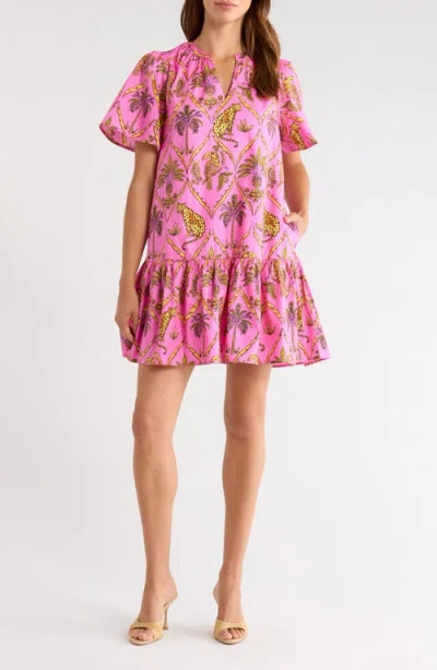 Sugarlips Panther Azari Cotton Shift Minidress In Pink-leopard