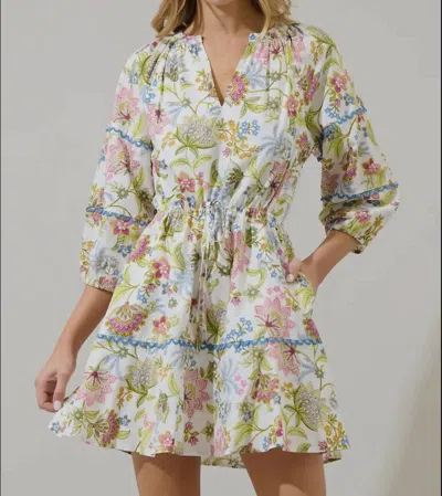 Sugarlips Pany Floral Darrian Split Neck Mini Dress In Green