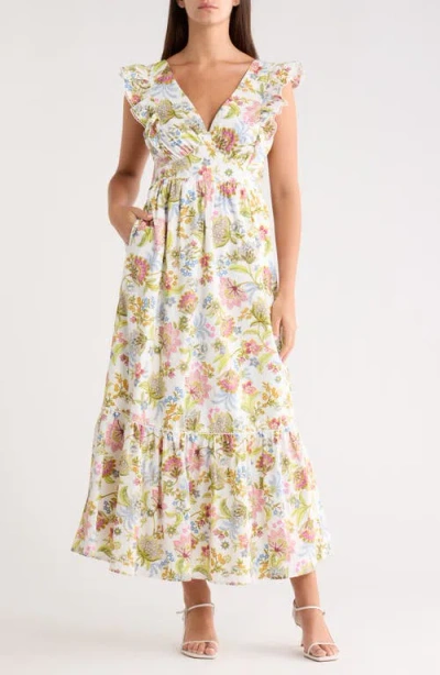 Sugarlips Pany Floral Ruffle Maxi Dress In Neutral