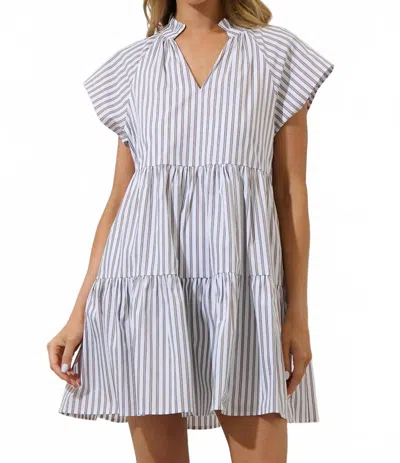 Sugarlips Parson Stripe Janelly Poplin Tiered Mini Dress In Brown-stripe In Blue