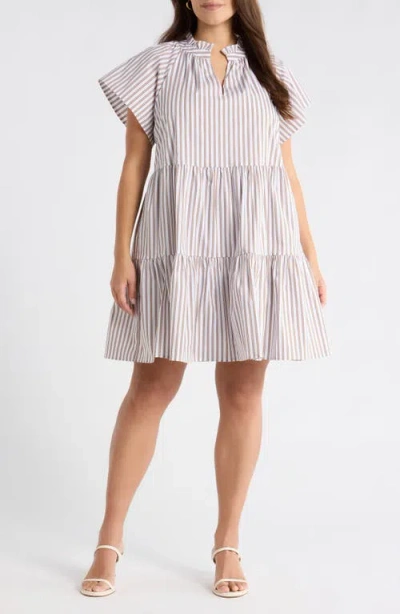 Sugarlips Parson Stripe Janelly Poplin Tiered Minidress In Gray