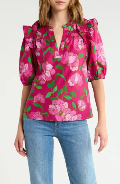 Sugarlips Paz Puff Sleeve Cotton Poplin Top In Pink