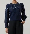 Sugarlips Pearl Round Neck Sweater In Navy