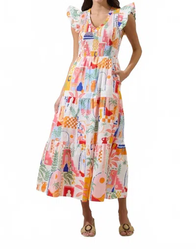 Sugarlips Petrolia Town Midi Dress In Orange Pink White In Multi