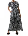 Sugarlips Pine Hill Floral Becca Tiered Maxi Dress In Grey Black In Black