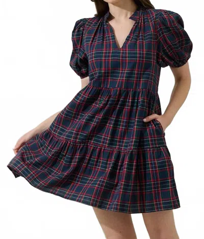 Sugarlips Plaid Babydoll Mini Dress In Navy Multi In Animal Print