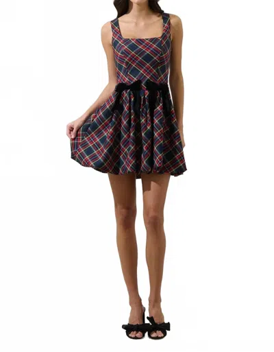 Sugarlips Plaid Bow Mini Dress In Navy-multi In Black
