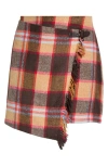 Sugarlips Plaid Faux Wrap Miniskirt In Brown