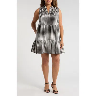 Sugarlips Plaid Gemmely Sleeveless Cotton Minidress In White