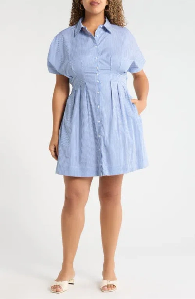 Sugarlips Pleated Dolman Sleeve Cotton Minidress In Blue