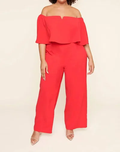 Sugarlips Plus Bailamos Off The Shoulder Jumpsuit Curve In Red