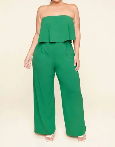 Sugarlips Plus Elvie Strapless Jumpsuit Curve In Kelly-green In Multi
