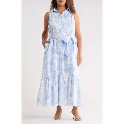 Sugarlips Poly Leaf Cileah Ruffle Collar Maxi Dress In White