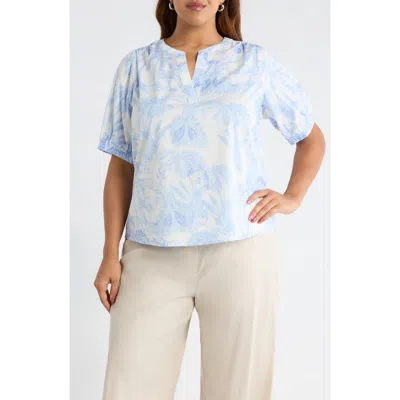Sugarlips Poly Leaf Neli Puff Sleeve Cotton Top In White
