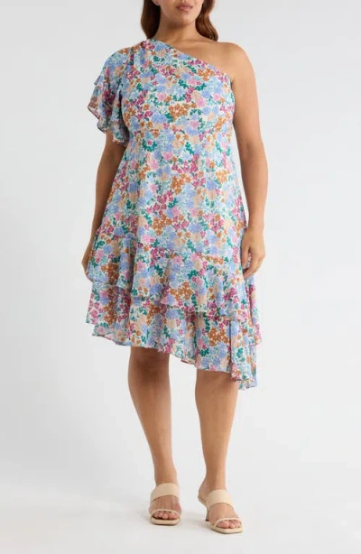 Sugarlips Posy Blossom One-shoulder Asymmetric Dress In Multi