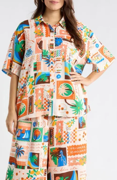Sugarlips Print Loose Fit Button Up Top In Multi