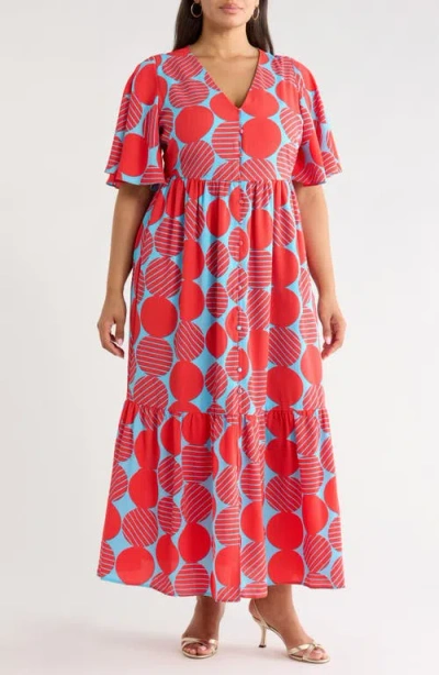 Sugarlips Print Ruffle Hem Maxi Dress In Red
