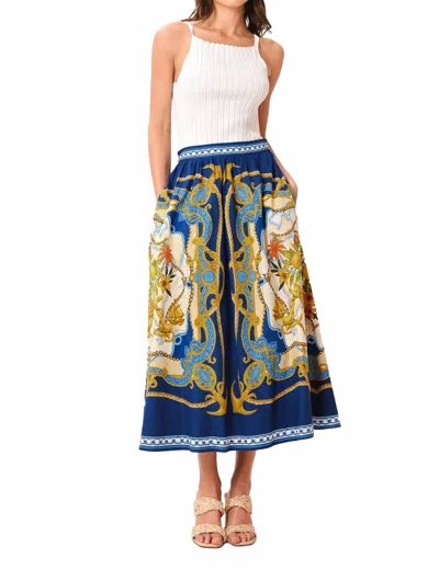 Sugarlips Printed Woven Maxi Skirt In Navy In Blue
