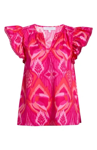 Sugarlips Prissa Ikat Carya Ruffle Sleeve Top In Multi