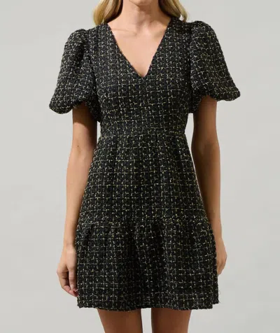 Sugarlips Puff Sleeve Tweed Mini Dress In Black
