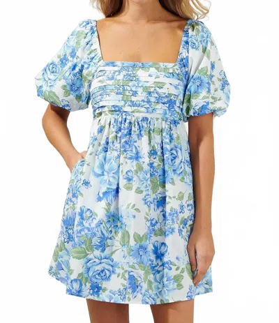 Sugarlips Puff Sleeves Floral Mini Dress In Blue