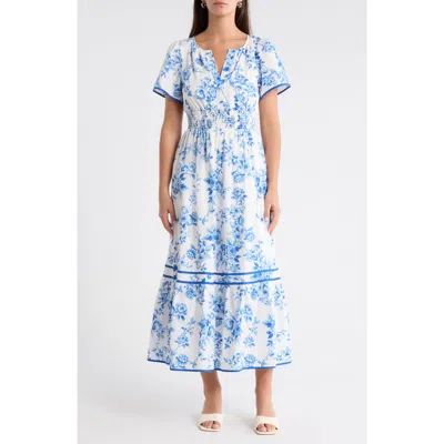 Sugarlips Punta Alta Ordy Smocked Midi Dress In Wht-blues
