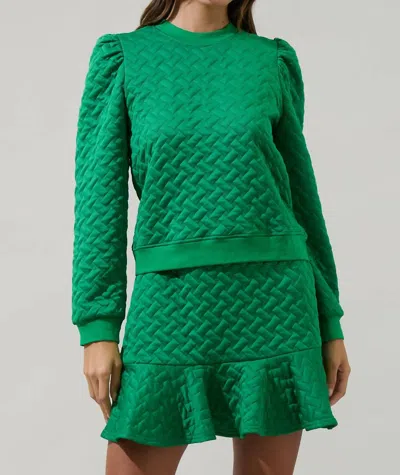 Sugarlips Quilted Ruffle Sleeve Top In Kelly-green