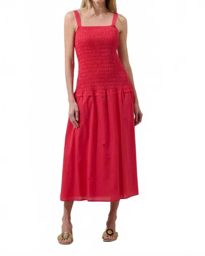 Sugarlips Railey Smocked Drop Waist Midi Dress In Red In Animal Print