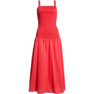 Sugarlips Railey Smocked Drop Waist Midi Dress In Red