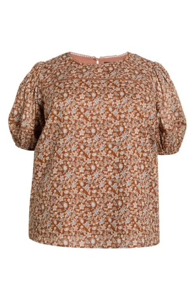 Sugarlips Ramsey Mawlin Floral Puff Sleeve Cotton Top In Multi