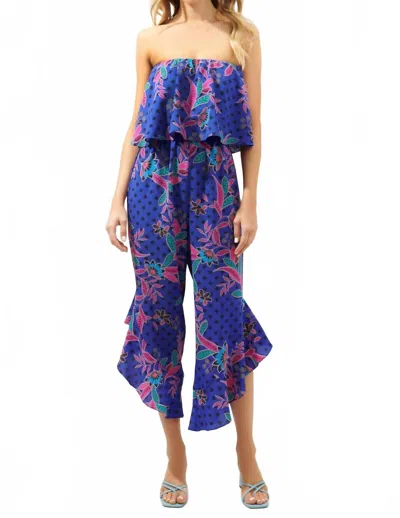 Sugarlips Rayanne Indigo Lanah Strapless Ruffle Jumpsuit In Magenta-multi In Blue