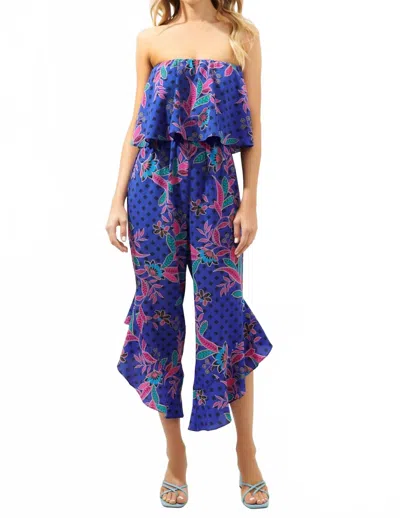 Sugarlips Rayanne Lanah Strapless Ruffle Jumpsuit In Magenta-multi In Blue