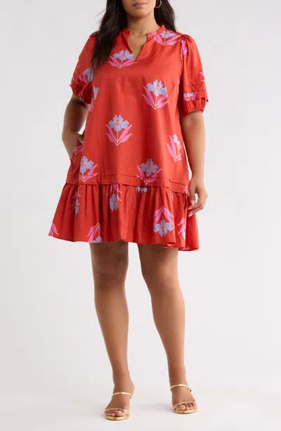 Sugarlips Reani Floral Cotton Shift Minidress In Orange