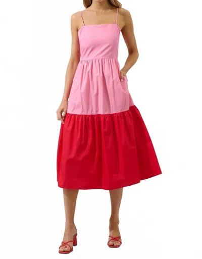 Sugarlips Rebekah Color Block Midi Dress In Pink + Red In Multi