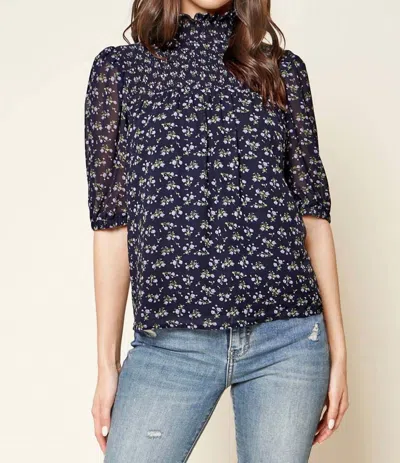 Sugarlips Reeva Floral Smocked Top In Navy In Blue
