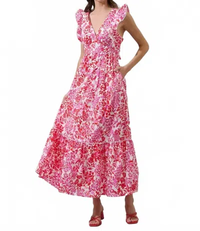 Sugarlips Reidy Floral Mawar Ruffle Midi Dress In Pink/red