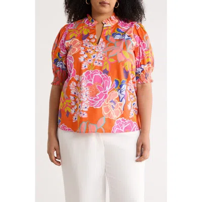 Sugarlips Reign Floral Cotton Puff Sleeve Top In Multi