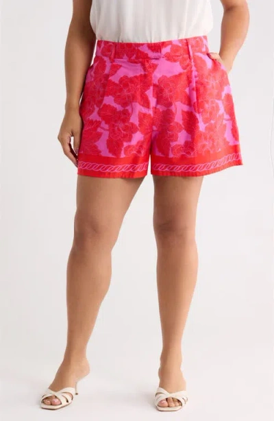 Sugarlips Rency Floral Arvery Pleated Shorts In Red