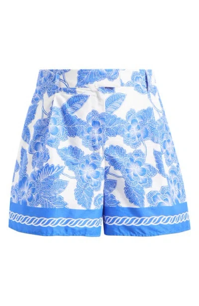 Sugarlips Rency Floral Arvery Pleated Shorts In Blue
