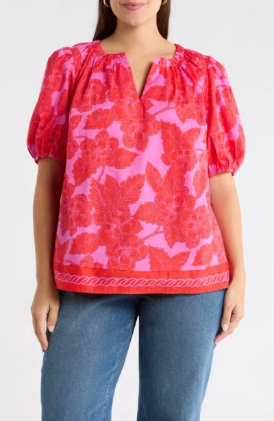 Sugarlips Rency Floral Gily Puff Sleeve Cotton Top In Multi