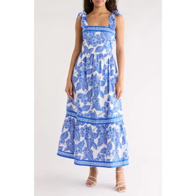Sugarlips Rency Floral Tiered Cotton Maxi Sundress In Blue