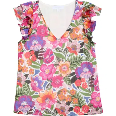 Sugarlips Rendal Floral Tiffy Ruffle Cotton Top In Multi