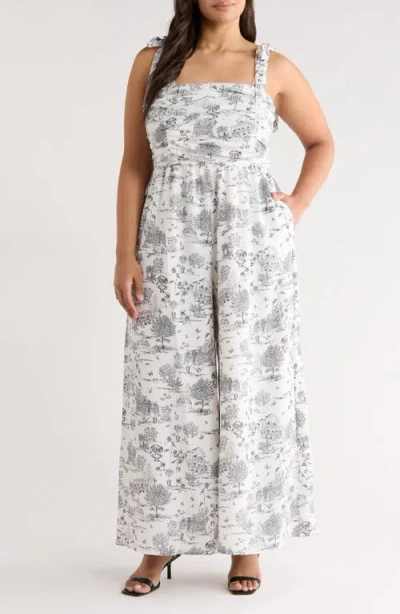 Sugarlips Renzo Toile Tie Strap Jumpsuit In White