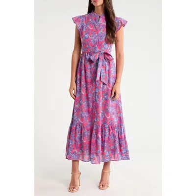 Sugarlips Riah Floral Button-up Tiered Maxi Dress In Purple