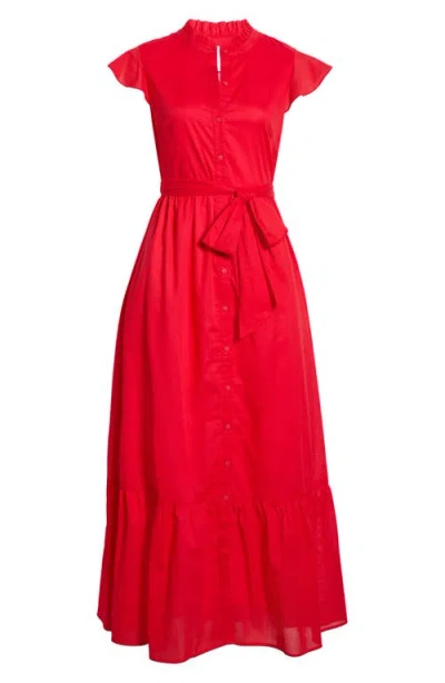 Sugarlips Riah Ruffle Sleeve Cotton Shirtdress In Red